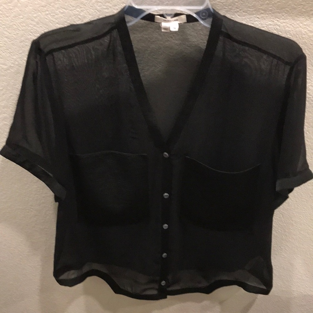 Helmut Lang black sheer button down top Size M